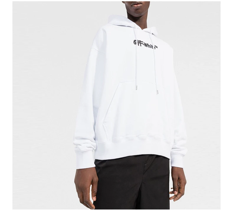 商品Off-White|OFF WHITE 男士白色棉质黑色字母LOGO印花连帽卫衣 OMBB085F22FLE002-0110,价格¥3039,第7张图片详细描述