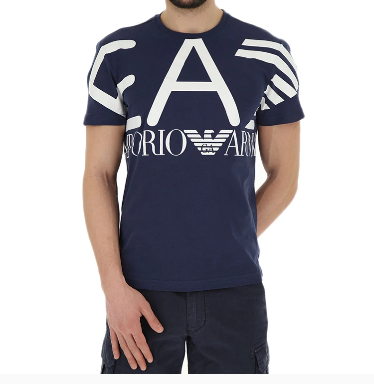 商品Emporio Armani|Emporio Armani 安普里奥 阿玛尼 男士深蓝色LOGO印花图案短袖T恤 3ZPT39-PJ30Z-1554,价格¥480,第4张图片详细描述
