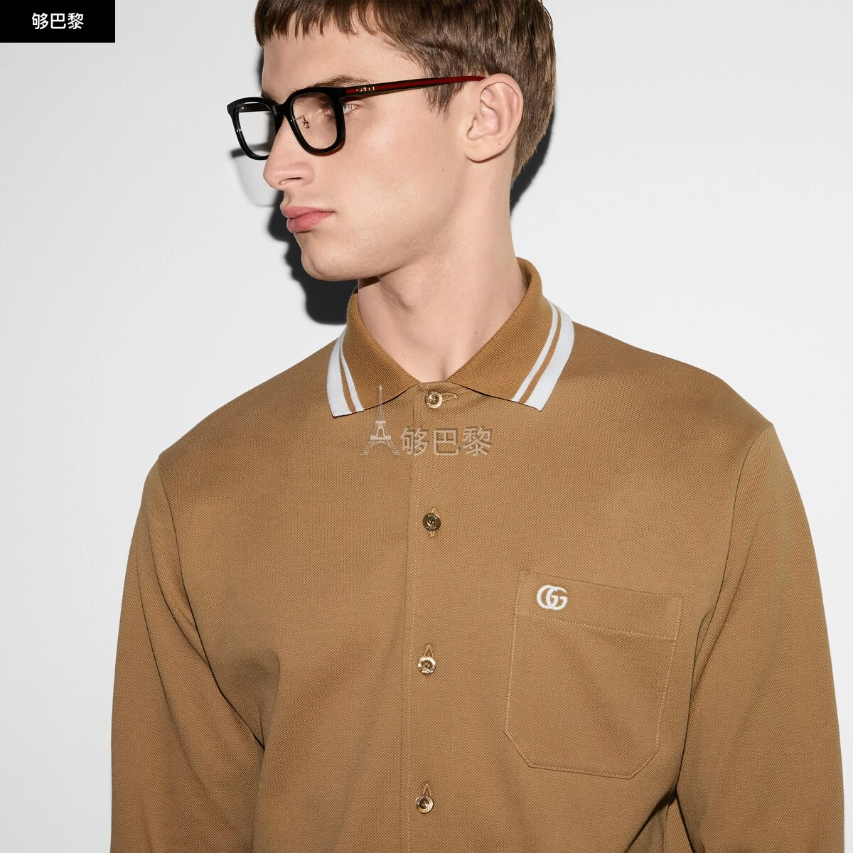 商品Gucci|【预售】 古驰 25春夏 男士 长袖Polo 饰刺绣珠地棉POLO衫 815513 XJG16 2603,价格¥6681,第3张图片详细描述