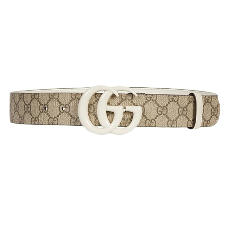 商品Gucci|【现货】古驰男女4cm棕色帆布皮革双G白扣宽版腰带 400593HUH4V9761,价格¥1816,第2张图片详细描述