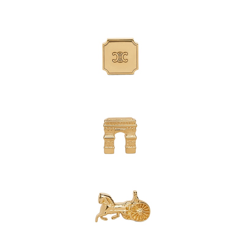 商品Celine|CELINE/赛琳   SEPARABLES HERITAGE系列 金色饰面黄铜耳钉套装,价格¥3381,第4张图片详细描述