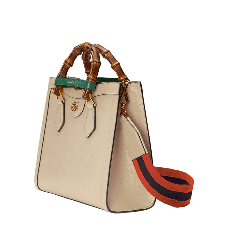 商品Gucci|【包税】GUCCI/古驰 Diana系列 女士小号米白色皮革竹子提手金扣配可拆卸条纹织物配皮肩带单肩斜跨手提托特包702721U3ZDT9982,价格¥25966,第6张图片详细描述