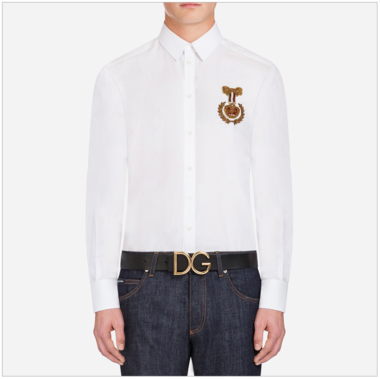 商品Dolce & Gabbana|Dolce&Gabbana 杜嘉班纳 男士白色纹章拼饰棉质衬衫 G5EJ1Z-FJ5FQ-S8352,价格¥3070,第7张图片详细描述