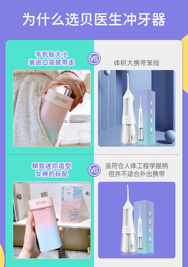 商品[国内直发] DoctorBei|贝医生随身冲牙器 DR.BEI F3s 粉蓝渐变色,价格¥274,第2张图片详细描述