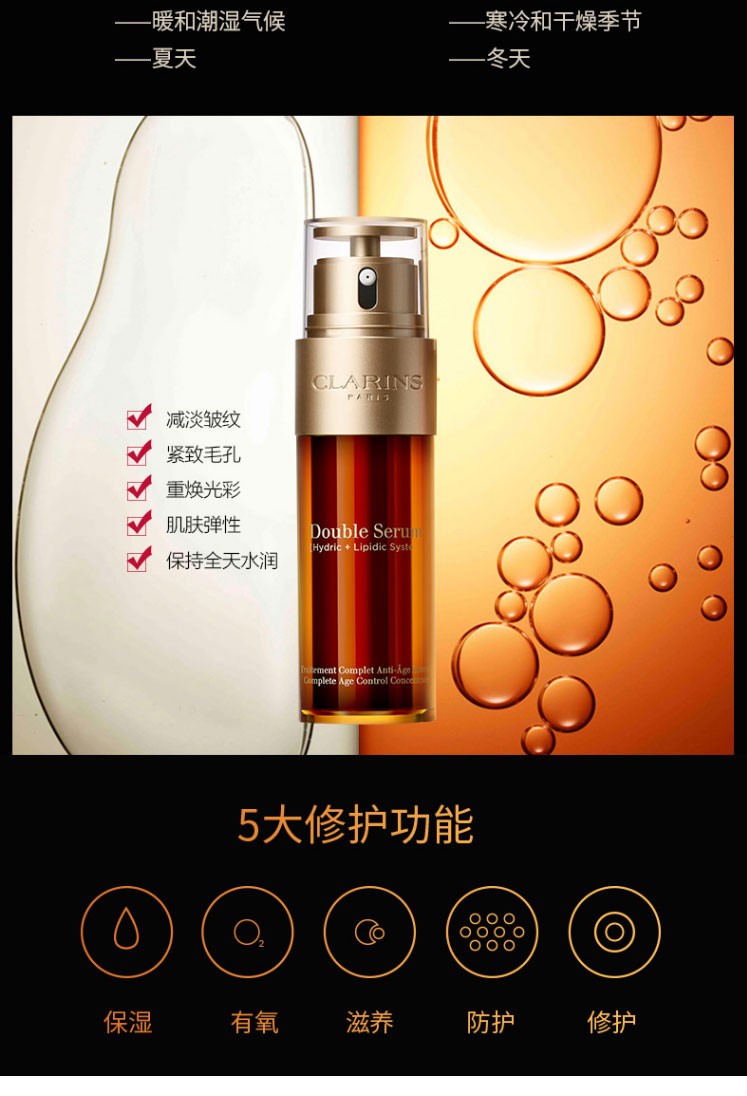 商品[国内直发] Clarins|CLARINS娇韵诗双萃赋活修护精华 50ml法国进口 黄金双瓶 弹润细滑 水油平衡 混油挚爱 明星抗初老,价格¥581,第5张图片详细描述