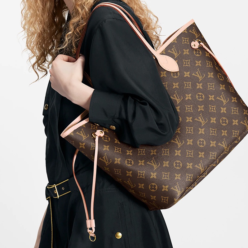 商品Louis Vuitton|【现货】路易威登 23春夏 Neverfull女士中号浅褐色帆布配皮金色金属饰面手提包 M40995,价格¥13803,第8张图片详细描述