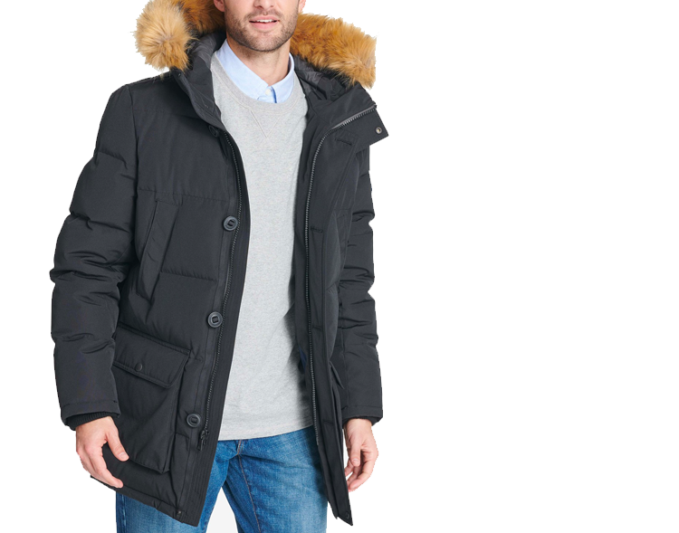 商品Tommy Hilfiger|男士人造毛连帽中长款棉服外套,价格¥914,第2张图片详细描述
