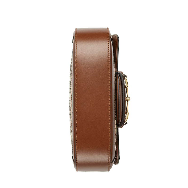 商品Gucci|【包税】GUCCI/古驰  Horsebit 1955系列 女士迷你棕色/乌木饰水晶装饰老花帆布配皮金扣金链单肩斜跨马衔扣包67580121HRG2687,价格¥25644,第2张图片详细描述