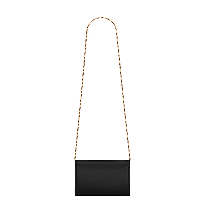 商品Yves Saint Laurent|SAINT LAURENT PARIS/圣罗兰 黑色光滑亮面皮革交织字母链条斜挎包,价格¥12360,第4张图片详细描述