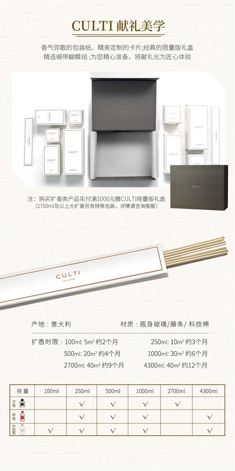 商品Culti|库俐缇 室内藤条香薰摆件方瓶DECOR系列 250ml-500ml-1000ml,价格¥420,第3张图片详细描述