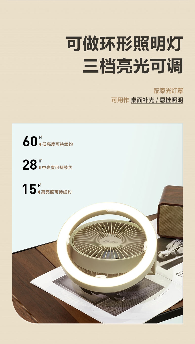 商品[国内直发] MobiGarden|精致露营户外帐篷灯营灯吊扇办公桌面大风力可充电风扇照明,价格¥275,第26张图片详细描述