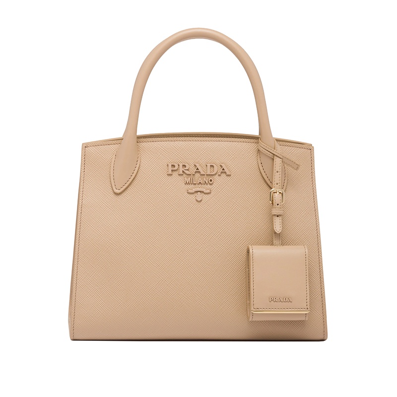 商品Prada|PRADA/普拉达 22新款 Monochrome系列 女士小号砂米黄saffiano皮革金属徽标侧面按扣拆卸徽标印花肩带手提单肩斜挎包1BA156_2ERX_F0036_V_3OO,价格¥17234,第5张图片详细描述