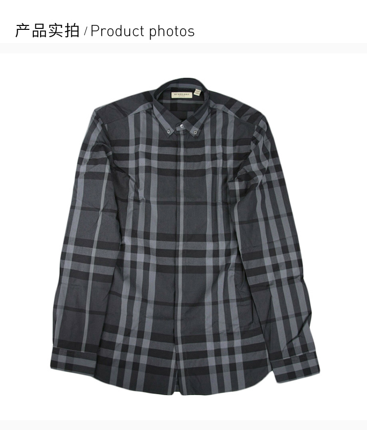 商品Burberry|Burberry 博柏利 灰黑色 男士衬衫 3944127,价格¥2116,第7张图片详细描述