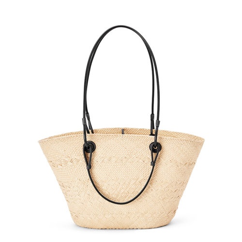 商品Loewe|【包税】LOEWE/罗意�威 22春夏新款Basket系列 自然色棕榈编制黑色皮革手柄单肩手提篮子包A223T43X02-2165,价格¥7153,第6张图片详细描述