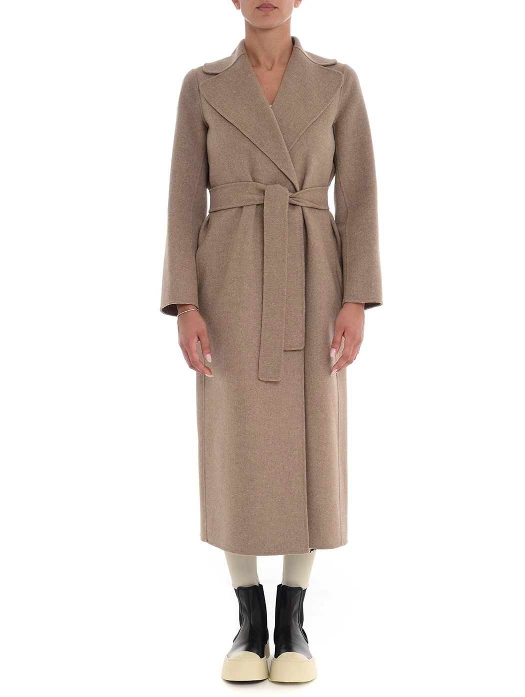 商品Max Mara|MAX MARA 女士卡其色羊毛裹身大衣 POLDO-094,价格¥3842,第1张图片详细描述