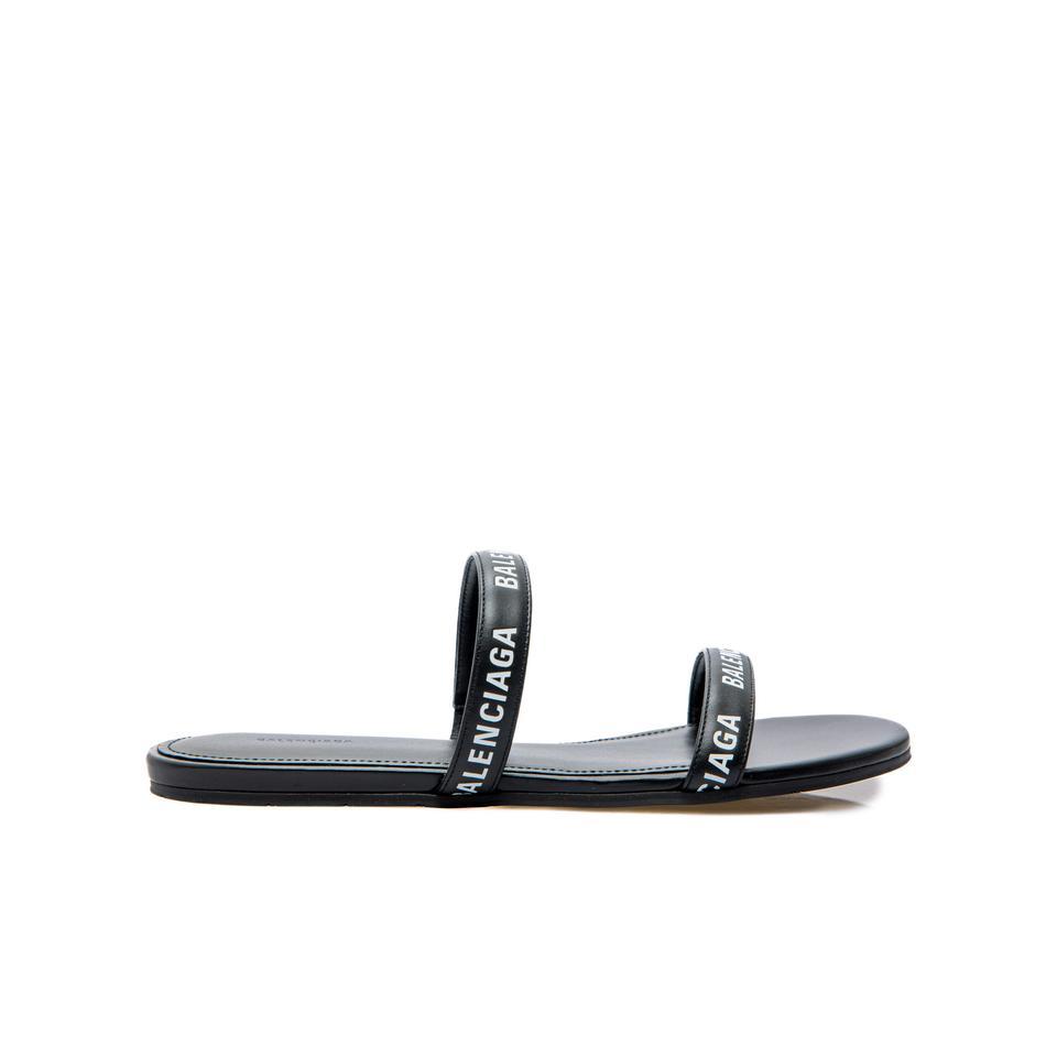 商品Balenciaga|BALENCIAGA 女士黑色小牛皮平底露趾拖鞋 694999-WCAE1-1090,价格¥3236,第3张图片详细描述