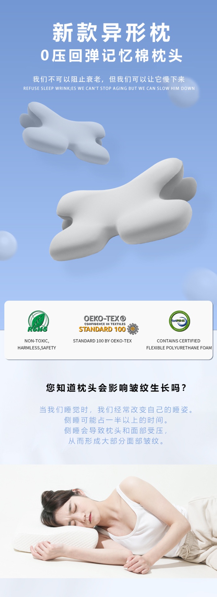 商品[国内直发] GLENVINTEN|格岚云顿新款颈椎枕异形枕助睡眠护颈枕夏季家用枕头慢回弹记忆棉枕头,价格¥267,第1张图片详细描述