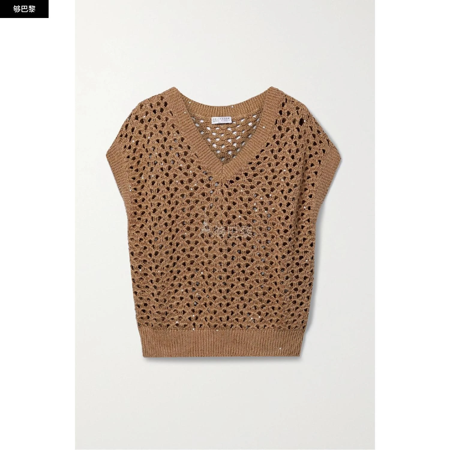 商品Brunello Cucinelli|包邮包税【预售7天发货】 BRUNELLO CUCINELLI 24春夏 女士 马甲 Dazzling Net 带缀饰镂空棉亚麻真丝混纺马甲 1647597303765901 M70572212C1917 ,价格¥8478,第2张图片详细描述