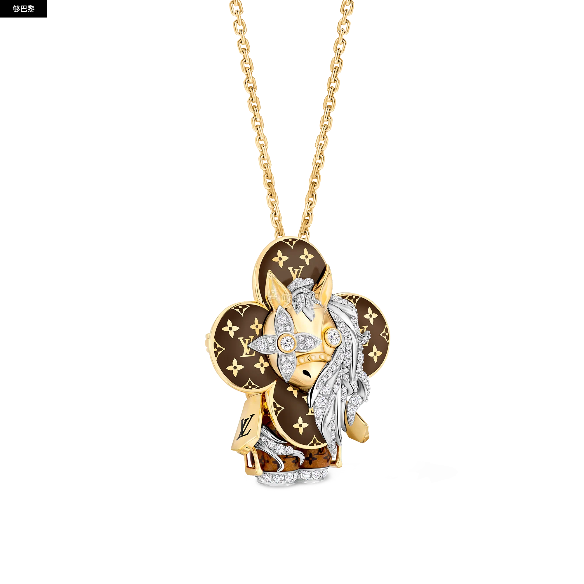 商品Louis Vuitton|【预售】 LV路易威登 25秋冬 女士 吊坠 VIVIENNE HORSE 18K 金漆光钻石项链 Q93978 ,价格¥465135,第5张图片详细描述