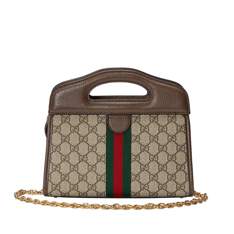 商品Gucci|【现货】古驰 22春夏新款Ophidia系列 女士小号米色/乌木色老花帆布配棕色皮革红绿织带金扣链式单肩手提包托特包 69372496IWO8745,价格¥12911,第5张图片详细描述