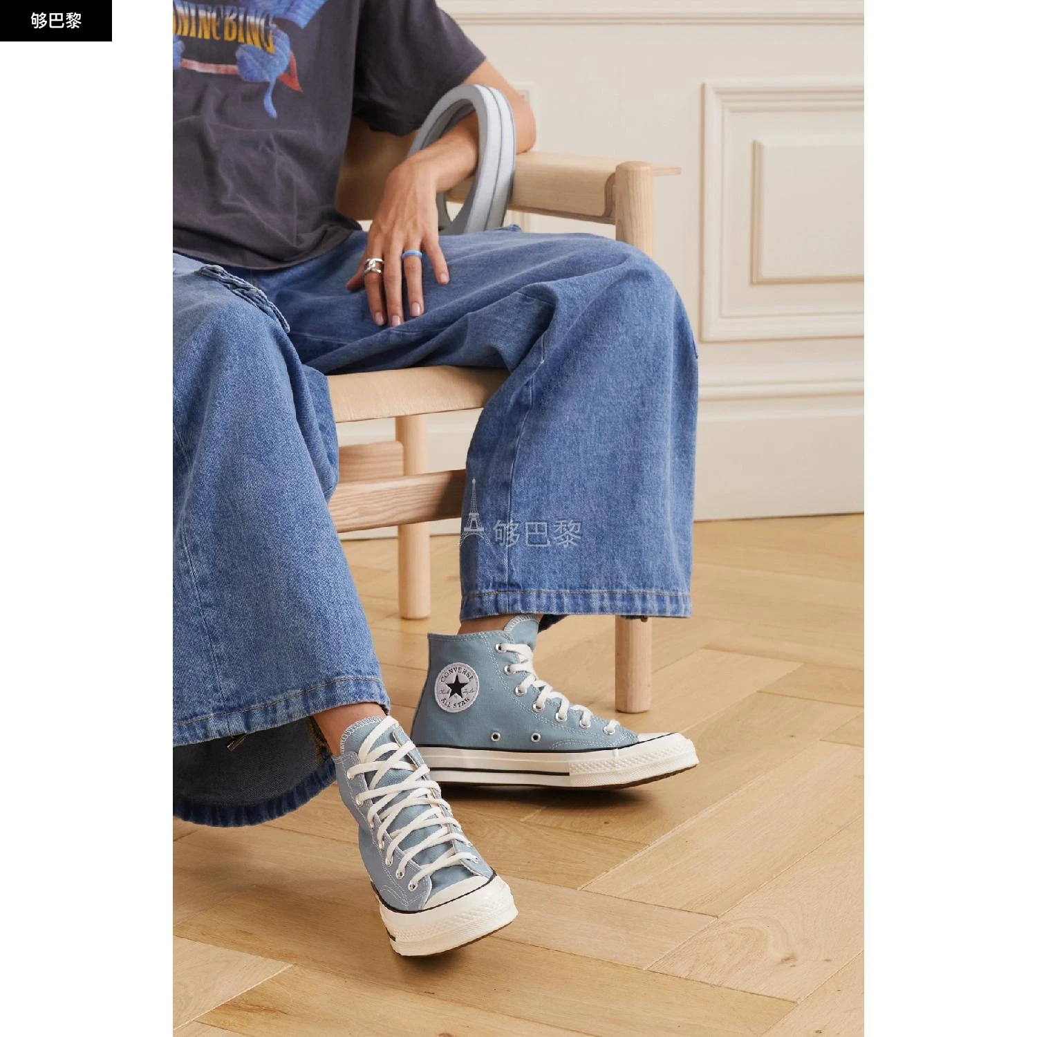 商品Converse|包邮包税【预售7天发货】 CONVERSE 24春夏 女士 休闲运动鞋 Chuck 70 帆布高帮运动鞋 1647597309588058 A04584CCOCOON BLUE/FEGRET/FBLACK ,价格¥1011,第4张图片详细描述