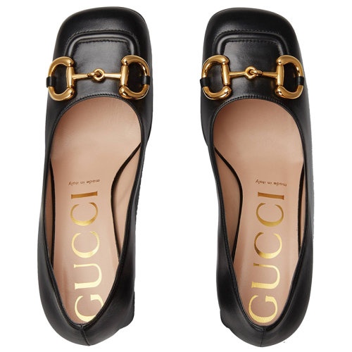 商品Gucci|【包税】GUCCI/古驰 女士黑色皮革中跟高跟浅口鞋643886C9D001000,价格¥6451,第4张图片详细描述
