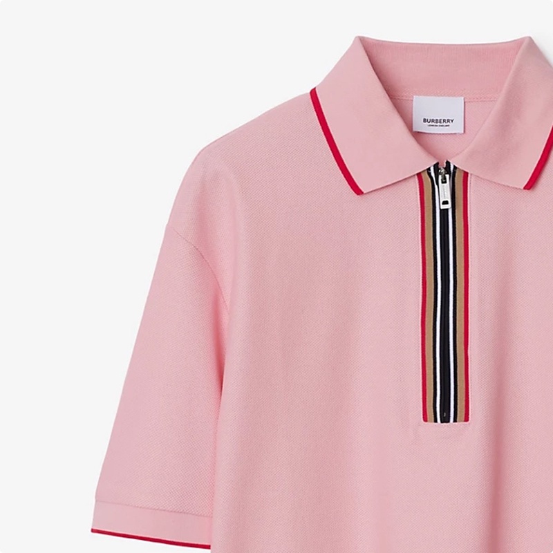 商品Burberry|【现货】博柏利 女士粉色棉质条纹半拉链休闲短袖Polo衫 80844271,价格¥1141,第3张图片详细描述