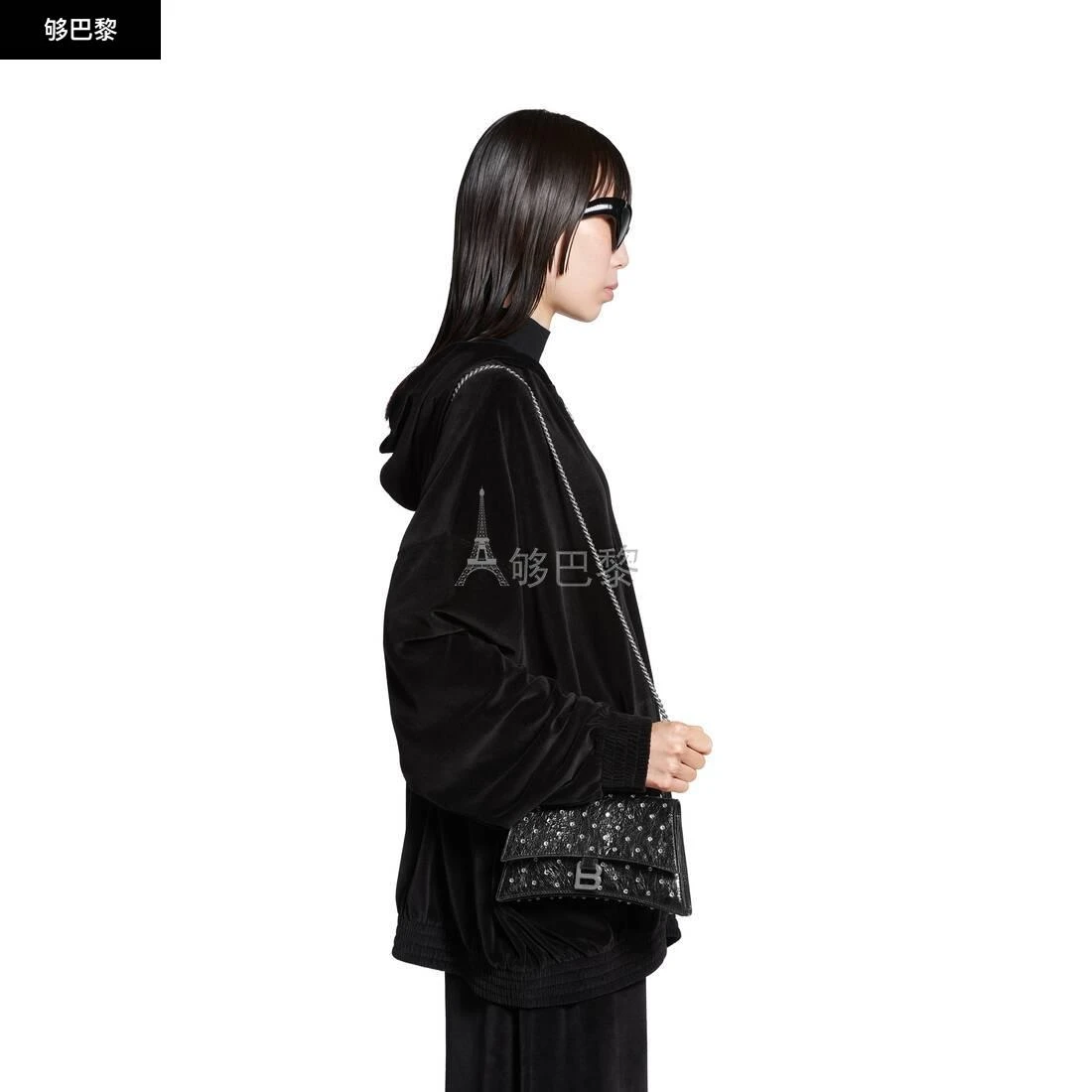 商品Balenciaga|包邮包税【预售7天发货】 BALENCIAGA巴黎世家 24春夏 女士 单肩包 Women's Crush Xs Chain Bag With Rhinestones in Black 7360162AAWS1000,价格¥15760,第6张图片详细描述