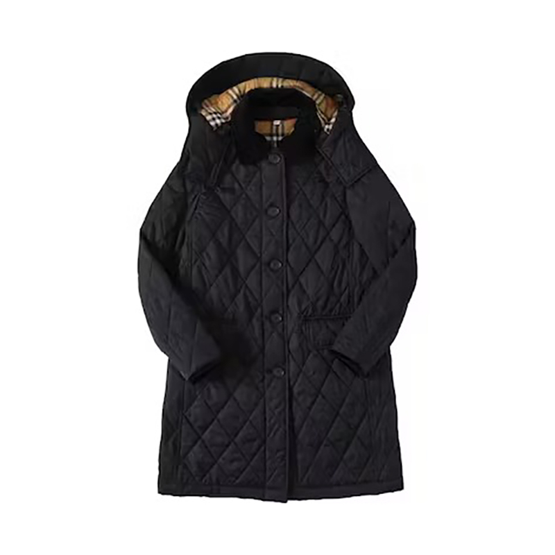 商品Burberry|【现货】博柏利 女士黑色聚酯绗缝长款棉服80790821,价格¥4128,第2张图片详细描述