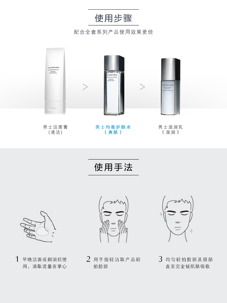 商品[国内直发] Shiseido|资生堂（SHISEIDO）男士活力均衡水150ml 清洁毛孔补水保湿舒缓控油,价格¥273,第3张图片详细描述