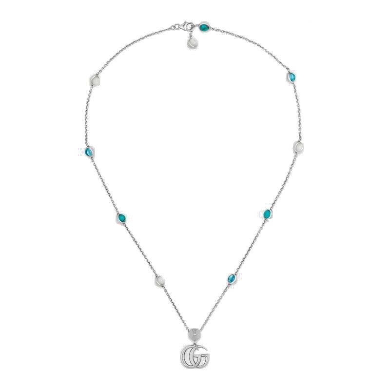 商品[国内直发] Gucci|GUCCI 古驰 双G珍珠母贝宝石纯银项链,价格¥3291,第3张图片详细描述