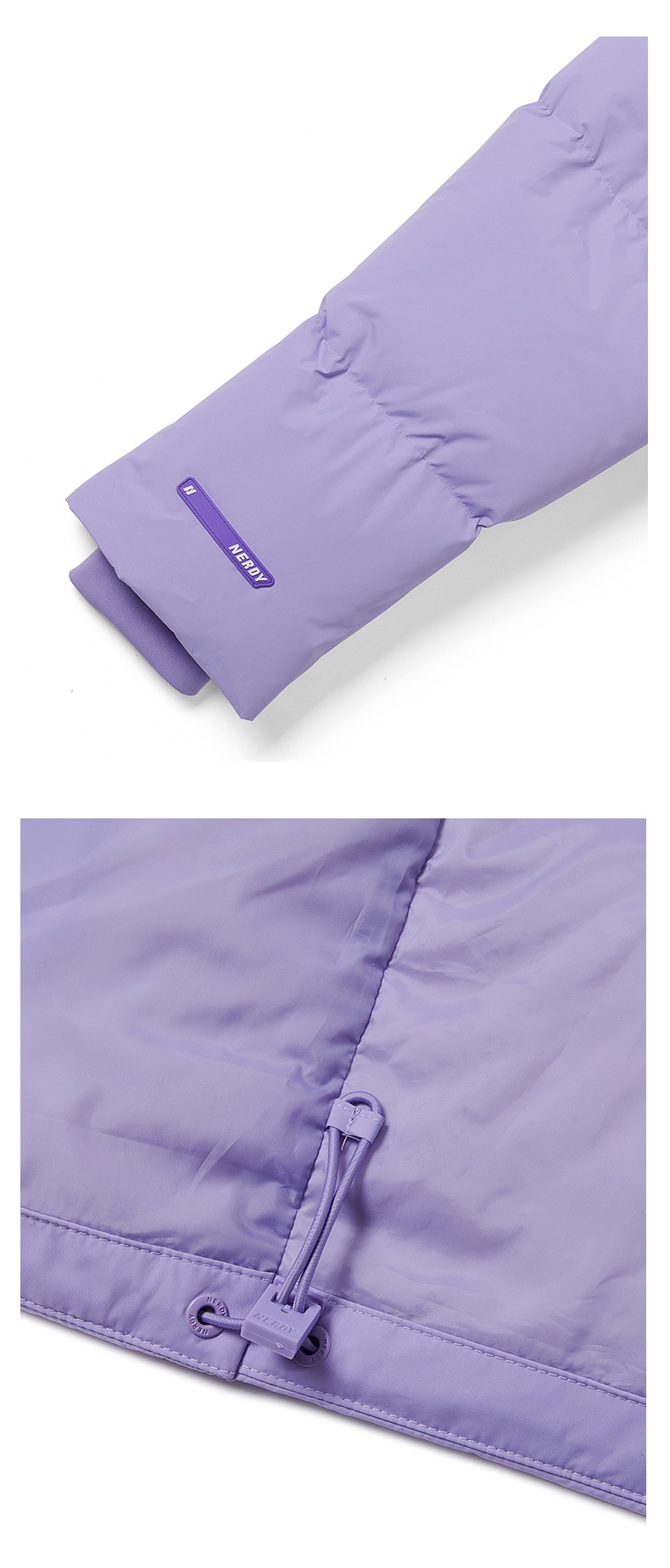 商品NERDY|【享贝家】NERDY 2022秋冬新款经典logo简约短款立领羽绒服 男女同款 浅紫色\奶白色\浅灰色\黑色（预售款，10天发货） PNEW22DJ0/浅灰色PNEW22DJ023506/黑色PNEW22DJ020105,价格¥703,第7张图片详细描述