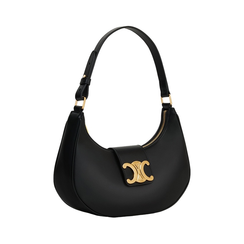 商品Celine|赛琳 23新款 AVA TRIOMPHE女士黑色小牛皮金属饰面腋下包 114493DGQ.38NO,价格¥15540,第4张图片详细描述