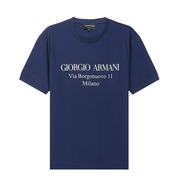 商品[国内直发] Giorgio Armani|GIORGIO ARMANI 男士海军蓝色棉质字母LOGO 印花圆领短袖T恤 3GST57-SJMCZ-UBPK,价格¥1466,第1张图片详细描述