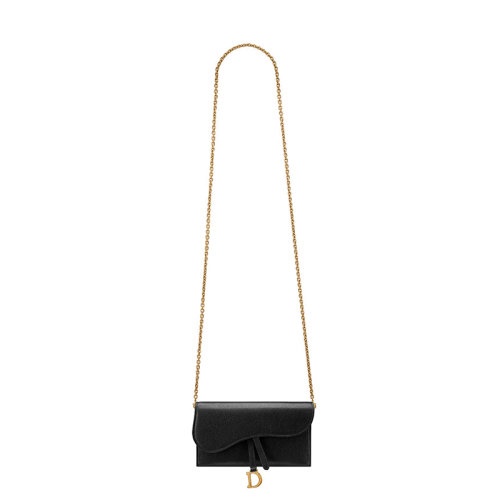 商品Dior|【包税】DIOR/迪奥 22春夏新款SADDLE系列 女士黑色羊皮革配可拆卸小袋金链金扣D字吊饰翻盖开合单肩斜挎手拿链条马鞍钱包S5614CCEH_M900,价格¥11238,第6张图片详细描述