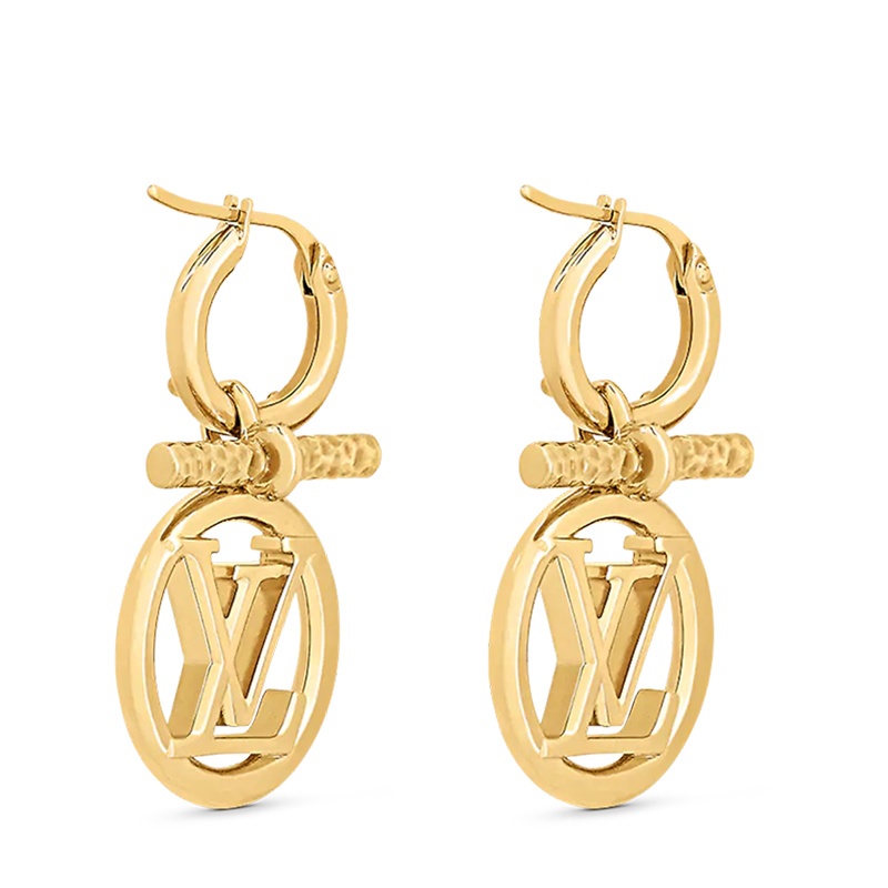 商品Louis Vuitton|预售十天 Louis Vuitton/路易威登 22春夏新款BABY LOUISE系列 金色金属镂刻徽标字母标识锤制 T 形细节耳环M00613,价格¥3704,第4张图片详细描述