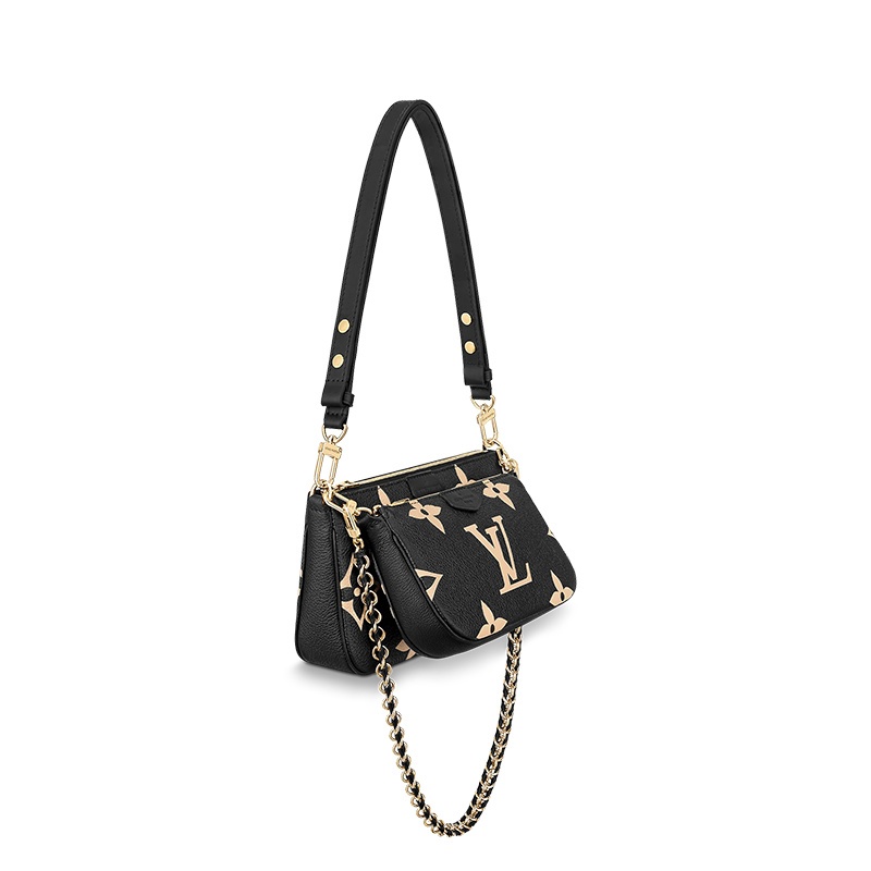 商品Louis Vuitton|预售十天 Louis Vuitton/路易威登 22春夏新款MULTI POCHETTE ACCESSOIRES系列 女士黑色牛皮革老花压纹粒面牛皮金扣单肩斜跨手提包M45777,价格¥22221,第3张图片详细描述