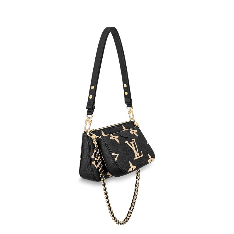 商品Louis Vuitton|预售十天 Louis Vuitton/路易威登 22春夏新款MULTI POCHETTE ACCESSOIRES系列 女士黑色牛皮革老花压纹粒面牛皮金扣单肩斜跨手提包M45777,价格¥20931,第3张图片详细描述