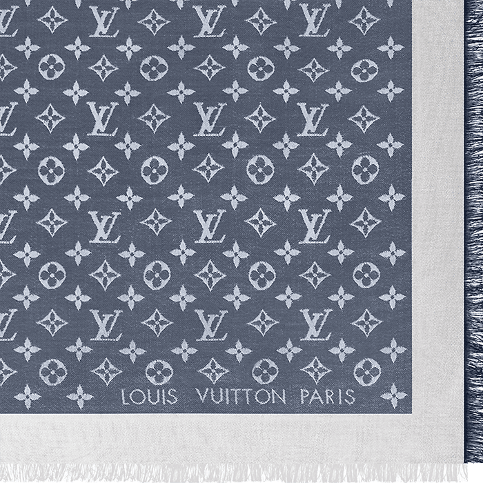 商品Louis Vuitton|【现货】路易威登 女蓝色Monogram桑蚕丝方巾披肩M71376,价格¥4317,第5张图片详细描述