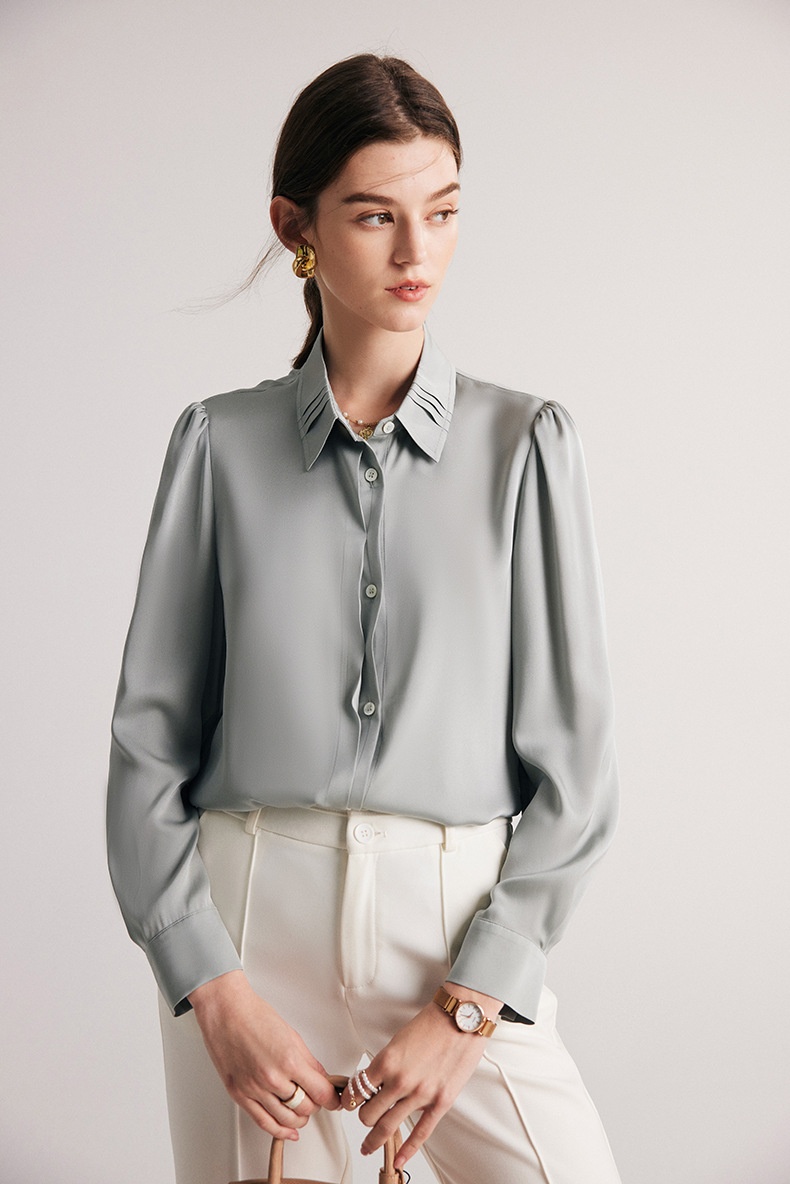 商品[国内直发] GLENVINTEN|格岚云顿英国品牌真丝衬衫女2024春夏新款19姆米弹力双乔长袖桑蚕丝衬衣服装,价格¥685,第9张图片详细描述