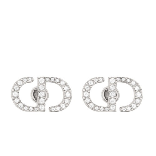 商品Dior|【包税】DIOR/迪奥 PETIT CD系列 女士银色饰面金属CD镶嵌白色仿水晶耳钉E1742PTCCY_D102,价格¥3240,第2张图片详细描述