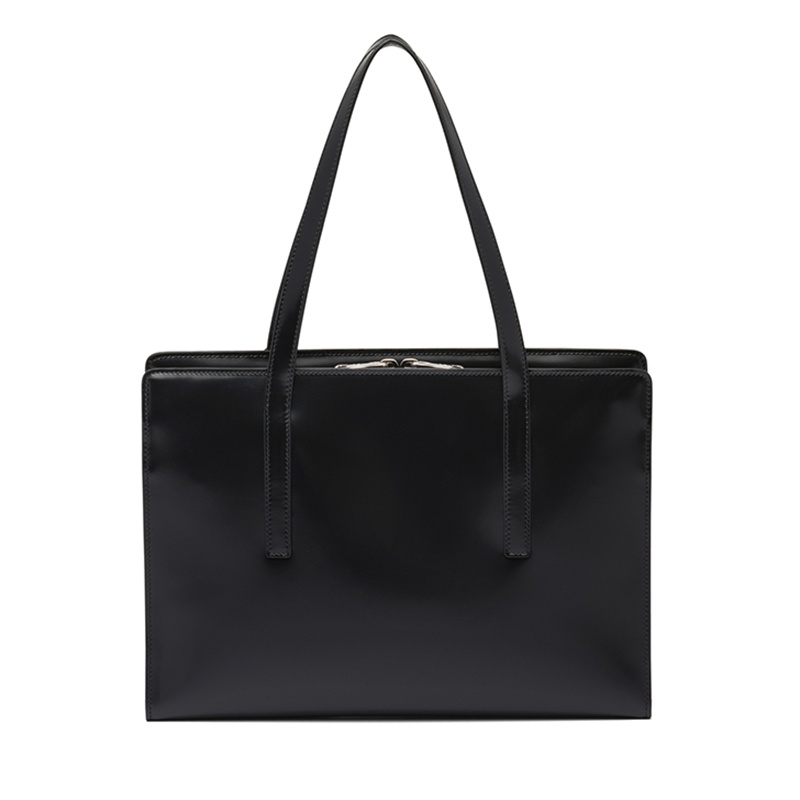 商品Prada|PRADA/普拉达 22春夏新款 女士中号黑色亮面皮革复刻1995矩形隔层拉链手提包1BA350_ZO6_F0002_V_OOO,价格¥24770,第3张图片详细描述