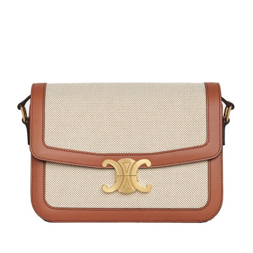 商品Celine|【包税】CELINE/赛琳 20TRIOMPHE系列 中号棕色皮革拼米色帆布单肩斜挎包 191242BGI.04LV,价格¥22787,第3张图片详细描述