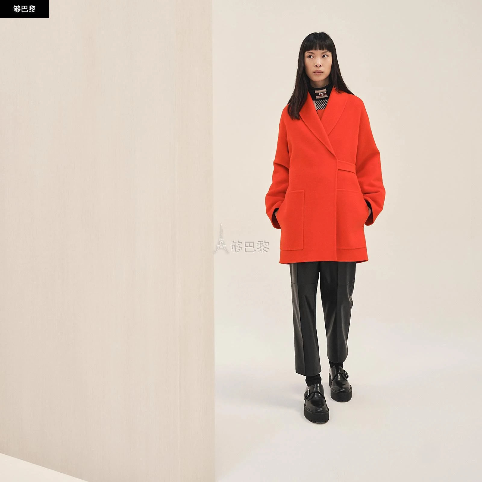 商品Hermes|包邮包税【预售7天发货】 HERMES爱马仕 23秋冬 女士 风衣 Manteau Inspiration Cache-cœur H3H0125DA2Q34,价格¥51636,第5张图片详细描述