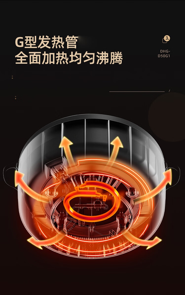 商品[国内直发] Bear|小熊（Bear）多用途电火锅5L料理锅DHG-D50G1多用调火力保温不沾涂层,价格¥233,第8张图片详细描述