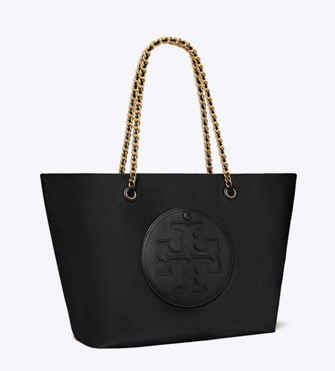商品Tory Burch|汤丽柏琦Ella Logo徽标织物拼人造革托特包Tote包购物袋单肩手提包中号女款灰色黑色（香港仓发货）,价格¥2067,第4张图片详细描述