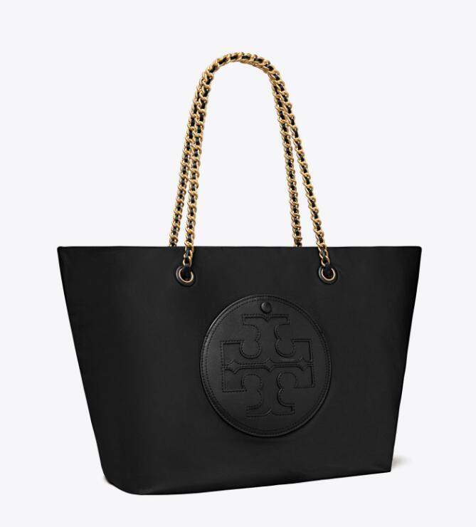 商品Tory Burch|汤丽柏琦Ella Logo徽标织物拼人造革托特包Tote包购物袋单肩手提包中号女款灰色黑色（香港仓发货）,价格¥2084,第4张图片详细描述