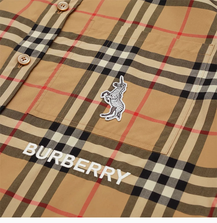 商品Burberry|BURBERRY 男士驼色棉质斑马装饰格纹衬衫短袖 8032249,价格¥2651,第5张图片详细描述