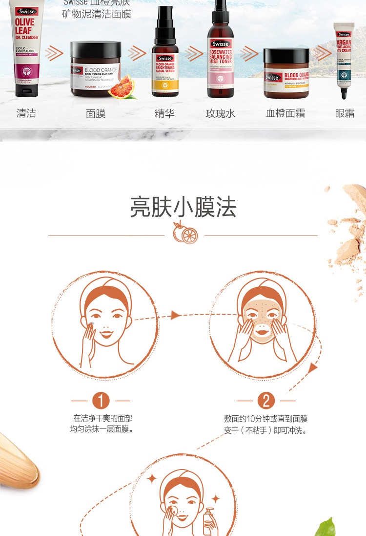 商品Swisse|斯维诗 血橙亮肤清洁面膜70g 保湿补水亮肤去黄提拉紧致（新老版本随机发）,价格¥159,第6张图片详细描述