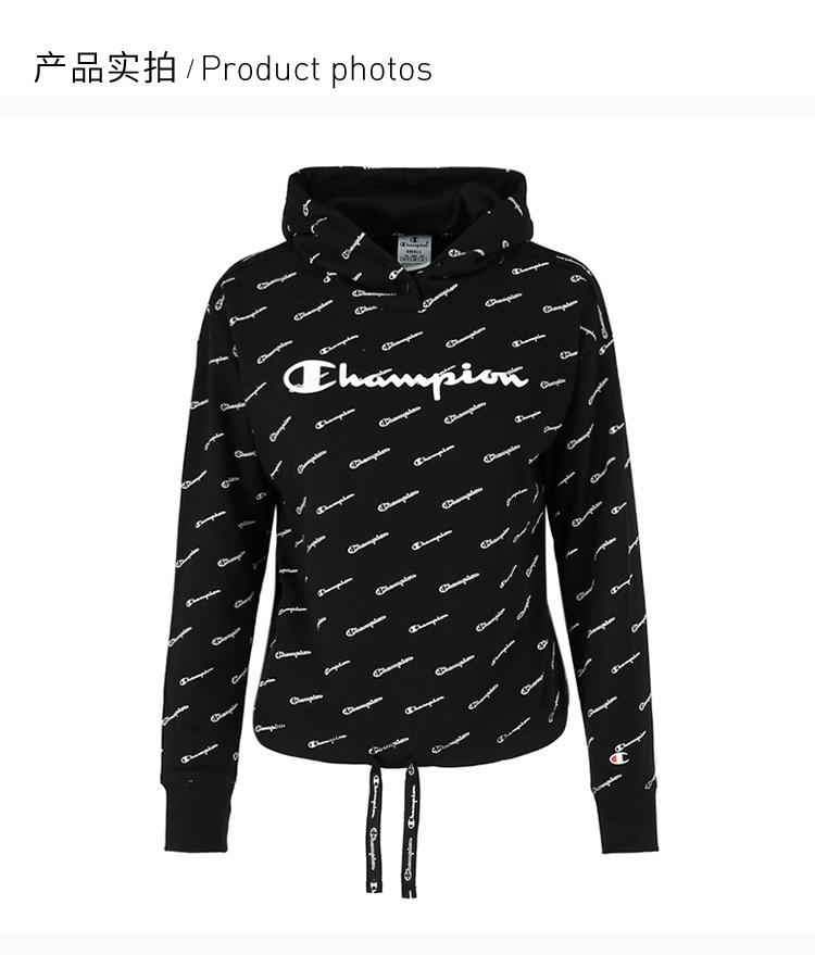 商品CHAMPION|Champion 女士黑色连帽卫衣运动衫上衣 111797-KL001,价格¥224,第8张图片详细描述